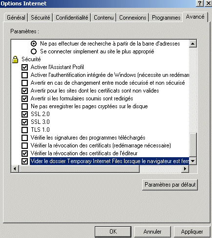 Internet Explorer: Options Internet
